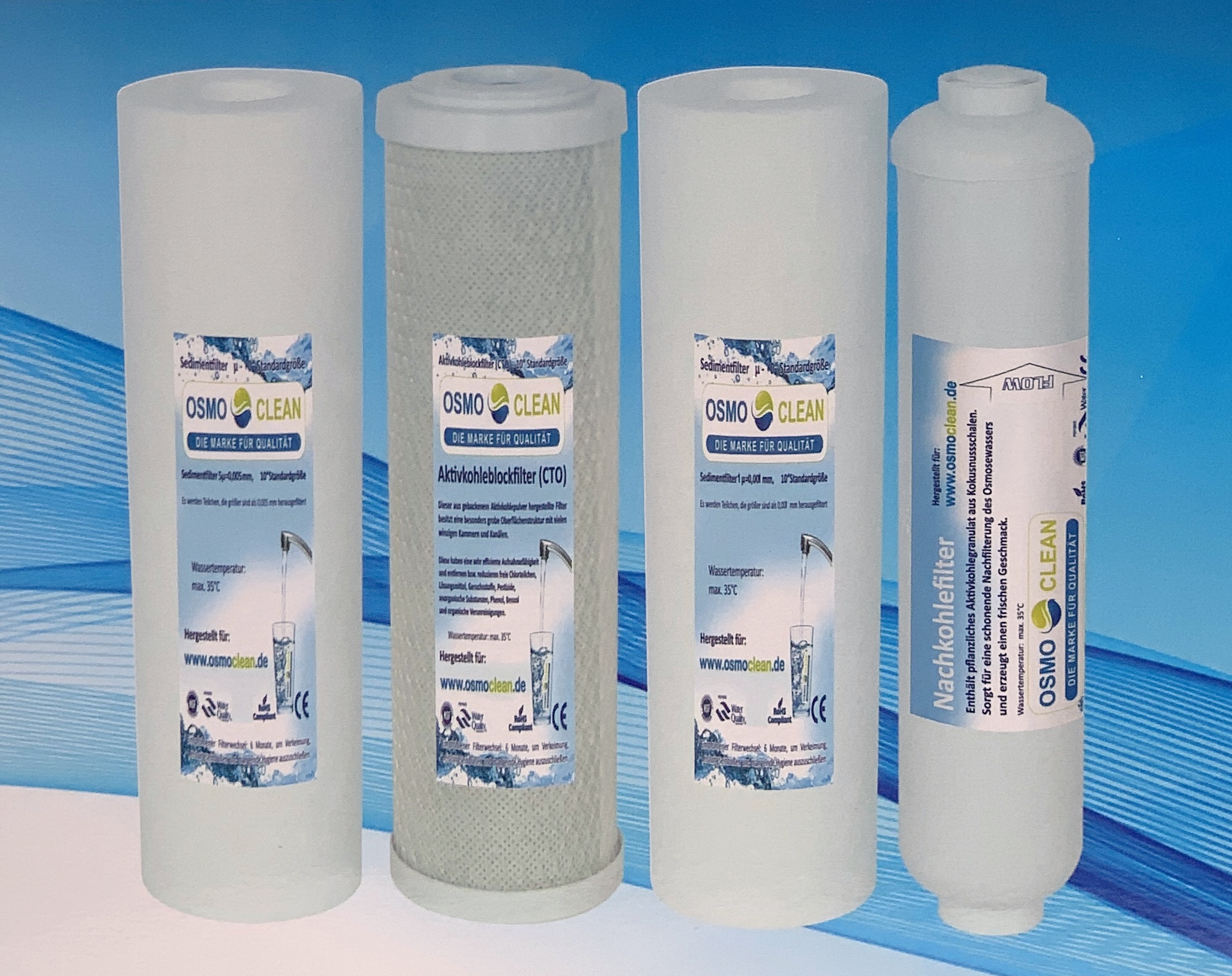 Filtersatz für 5-stufige Umkehrosmose Wasserfilter 500 GPD / 300 GPD Directflow "Exklusive" (Osmocle