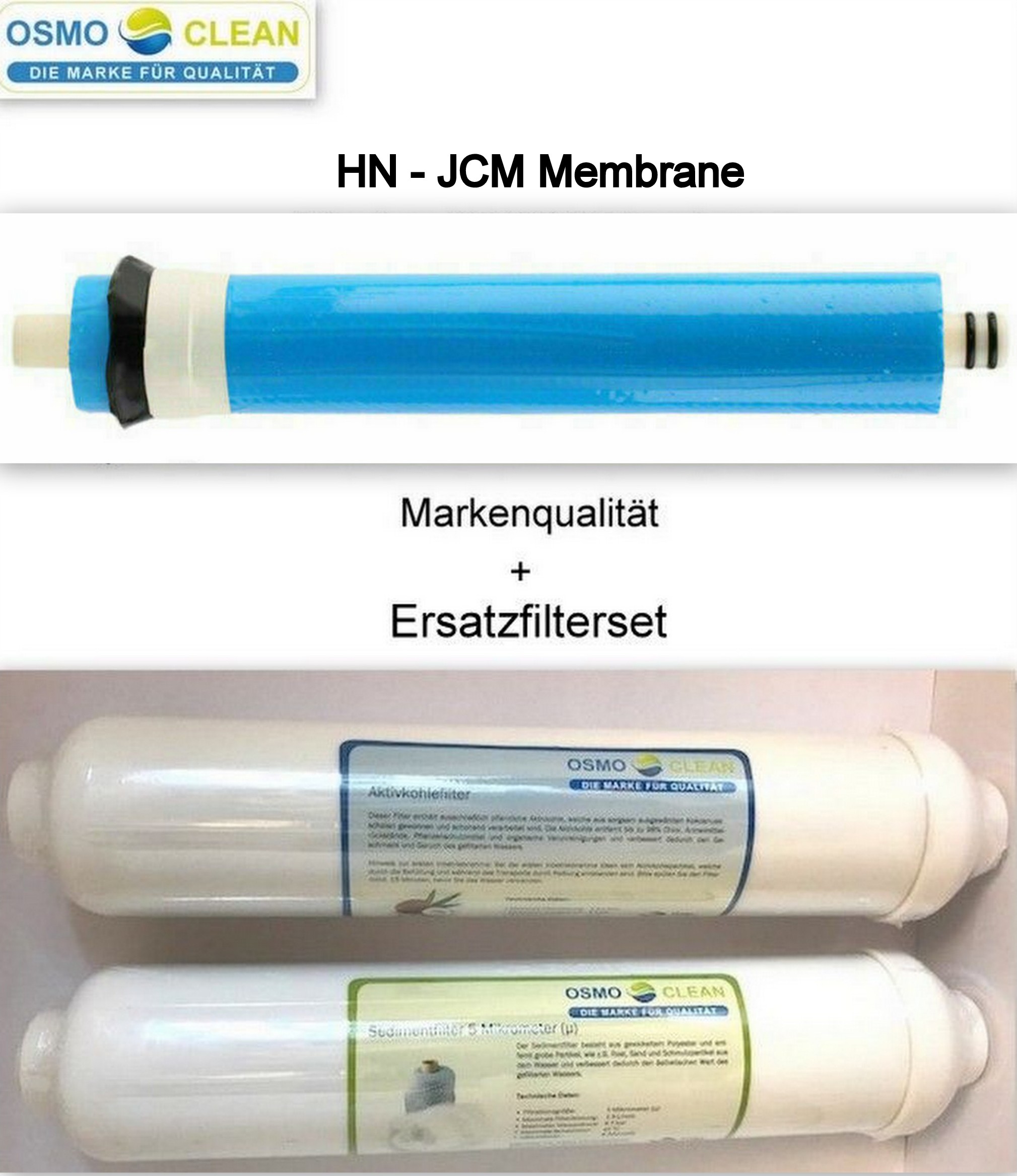 Filtersatz für 3-stufige Umkehrosmose + HN-JCM Membrane 75 GPD - 285 Liter/Tag