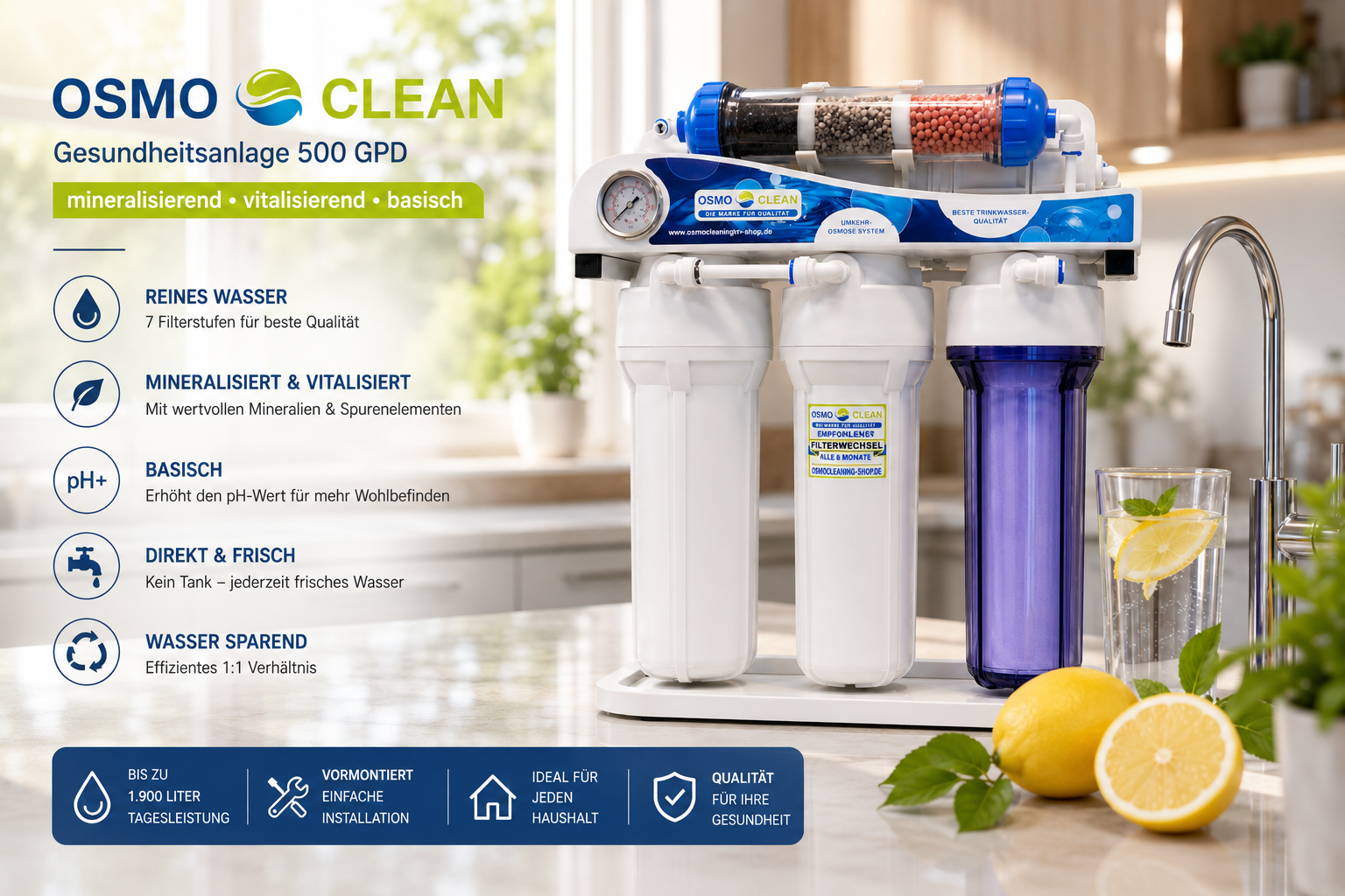 Osmoseanlage Osmoclean Gesundheitsanlage 500 GPD mineralisierend + vitalisierend + basisch + vormont