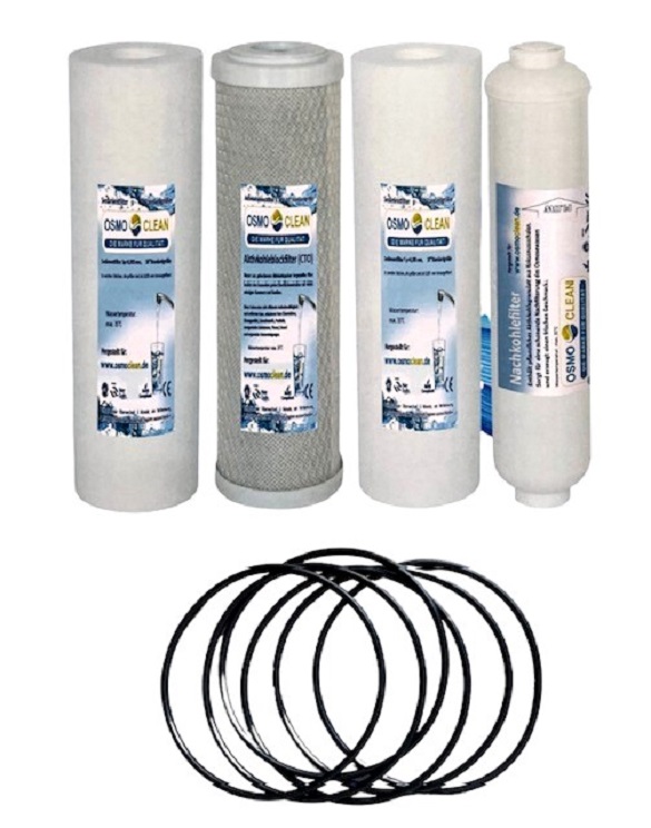 kk11ZxWGx9es1JtZ3 Filtersatz für 5-stufige Umkehrosmoseanlagen + 6 x Dichtung für Filtergehäuse 500 / 300 GPD