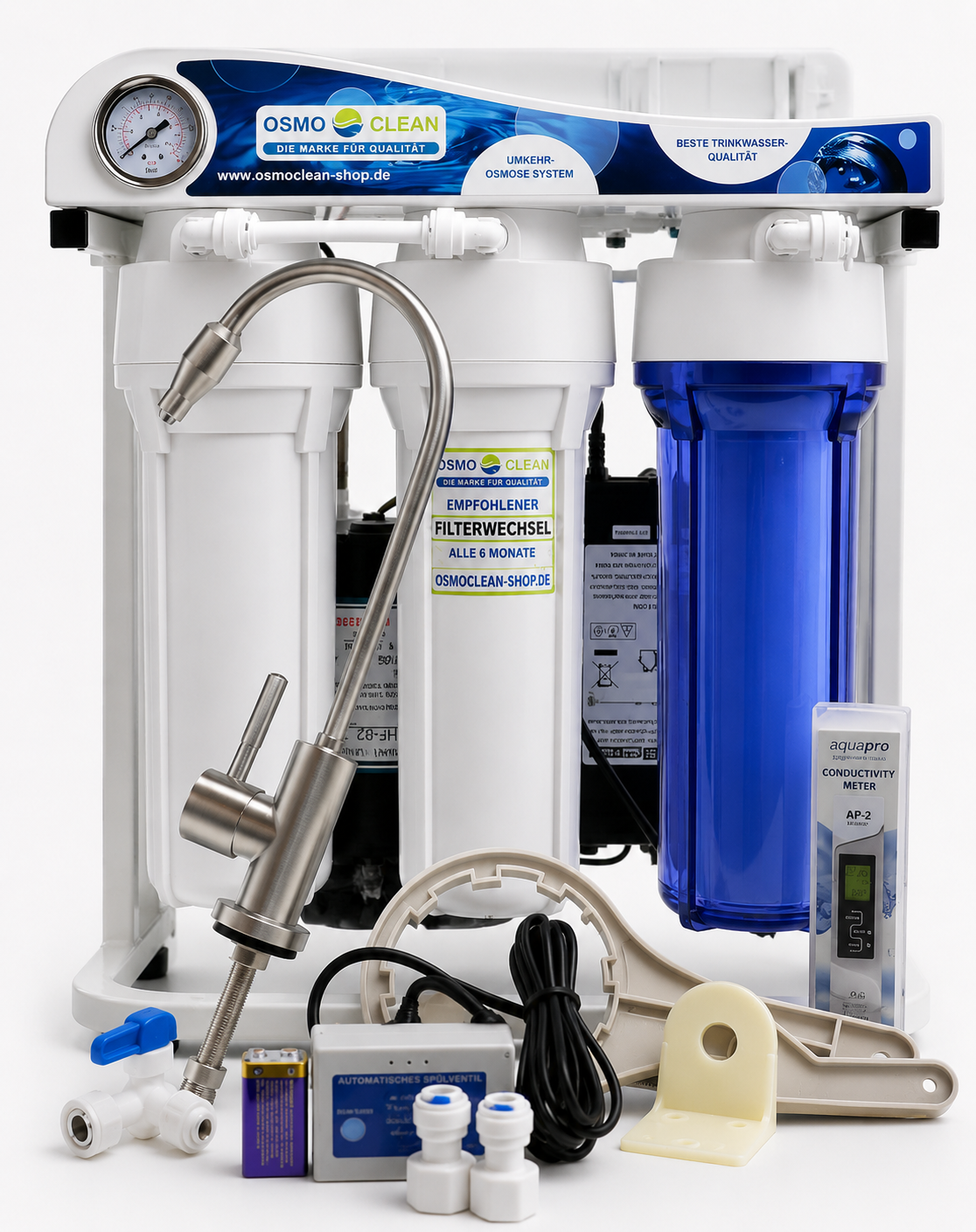 DELUXE Ausführung! Osmoseanlage "Titan" antibakteriell - 500 GPD/ ca. 1.900 Liter pro Tag mit Wasser