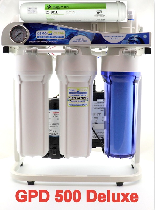 DELUXE Ausführung! Osmoseanlage "Titan" antibakteriell - 500 GPD/ ca. 1.900 Liter pro Tag mit Wasser