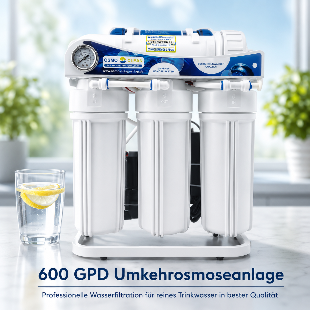 600 GPD  Osmoseanlage 1:2 "Commercial" brushless inkl. Einwege-Wasserhahn / 12 Std Laufzeit