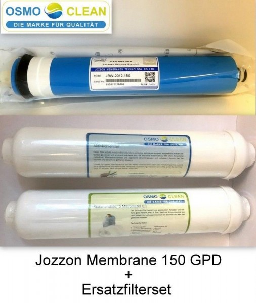Filtersatz für 3-stufige Umkehrosmose + Membrane 150 GPD JOZZON - 570 Liter/Tag